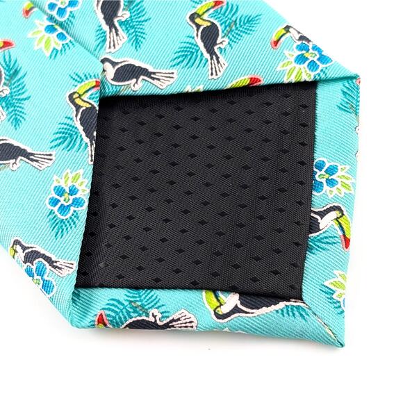 Haggar Clothing Mens Repp Tie Tucan Print Tropical Novelty Colorful Beachy Fun - Picture 5 of 8